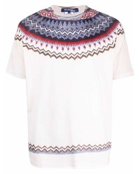 weißes T-Shirt mit einem Rundhalsausschnitt mit Norwegermuster
