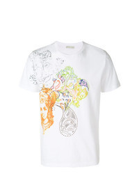 weißes T-Shirt mit einem Rundhalsausschnitt mit Paisley-Muster