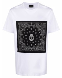 weißes T-Shirt mit einem Rundhalsausschnitt mit Paisley-Muster von Billionaire