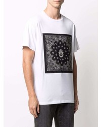 weißes T-Shirt mit einem Rundhalsausschnitt mit Paisley-Muster von Billionaire