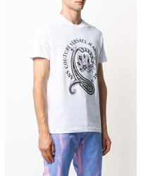 weißes T-Shirt mit einem Rundhalsausschnitt mit Paisley-Muster von VERSACE JEANS COUTURE