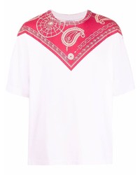 weißes T-Shirt mit einem Rundhalsausschnitt mit Paisley-Muster von Marcelo Burlon County of Milan