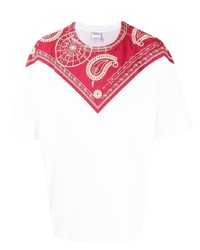 weißes T-Shirt mit einem Rundhalsausschnitt mit Paisley-Muster von Marcelo Burlon County of Milan