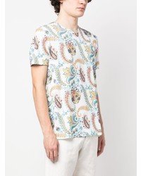 weißes T-Shirt mit einem Rundhalsausschnitt mit Paisley-Muster von Etro