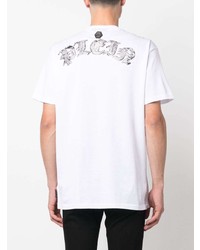 weißes T-Shirt mit einem Rundhalsausschnitt mit Paisley-Muster von Philipp Plein