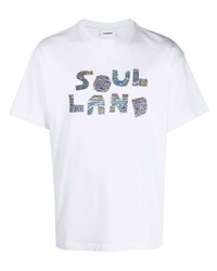 weißes T-Shirt mit einem Rundhalsausschnitt mit Paisley-Muster von Soulland