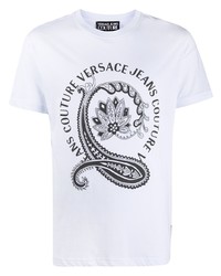 weißes T-Shirt mit einem Rundhalsausschnitt mit Paisley-Muster von VERSACE JEANS COUTURE
