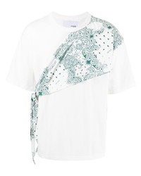 weißes T-Shirt mit einem Rundhalsausschnitt mit Paisley-Muster von Yoshiokubo