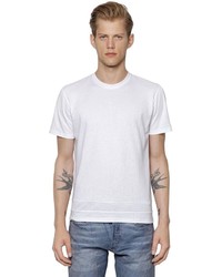 weißes T-Shirt mit einem Rundhalsausschnitt mit Reliefmuster