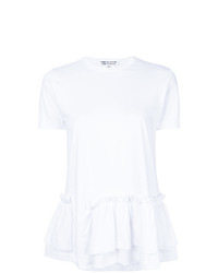 weißes T-Shirt mit einem Rundhalsausschnitt mit Rüschen von Comme Des Garcons Comme Des Garcons