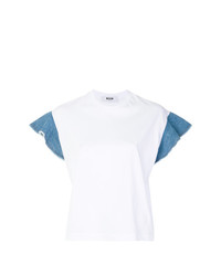 weißes T-Shirt mit einem Rundhalsausschnitt mit Rüschen von MSGM