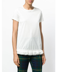 weißes T-Shirt mit einem Rundhalsausschnitt mit Rüschen von Moncler