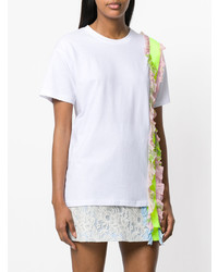 weißes T-Shirt mit einem Rundhalsausschnitt mit Rüschen von Brognano