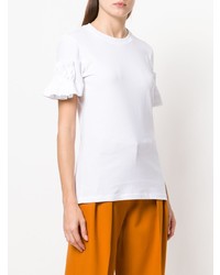 weißes T-Shirt mit einem Rundhalsausschnitt mit Rüschen von Victoria Victoria Beckham