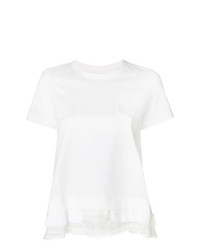weißes T-Shirt mit einem Rundhalsausschnitt mit Rüschen von Sacai