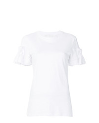 weißes T-Shirt mit einem Rundhalsausschnitt mit Rüschen von Victoria Victoria Beckham