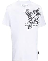 weißes T-Shirt mit einem Rundhalsausschnitt mit Schlangenmuster