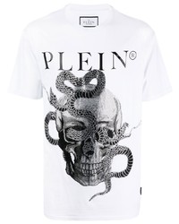 weißes T-Shirt mit einem Rundhalsausschnitt mit Schlangenmuster von Philipp Plein