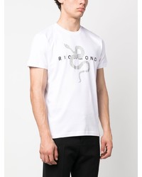 weißes T-Shirt mit einem Rundhalsausschnitt mit Schlangenmuster von John Richmond