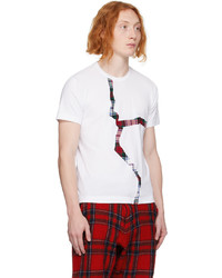 weißes T-Shirt mit einem Rundhalsausschnitt mit Schottenmuster von Comme Des Garcons SHIRT