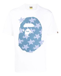 weißes T-Shirt mit einem Rundhalsausschnitt mit Sternenmuster von A Bathing Ape