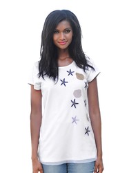 weißes T-Shirt mit einem Rundhalsausschnitt mit Sternenmuster von Alba Moda
