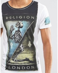 weißes T-Shirt mit einem Rundhalsausschnitt von Religion