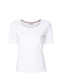 weißes T-Shirt mit einem Rundhalsausschnitt von Le Tricot Perugia