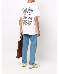 weißes T-Shirt mit einem Rundhalsausschnitt von Stussy