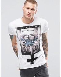 weißes T-Shirt mit einem Rundhalsausschnitt von Religion