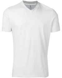 weißes T-Shirt mit einem V-Ausschnitt von Brunello Cucinelli
