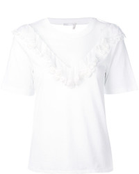 weißes T-Shirt mit einem V-Ausschnitt von Chloé