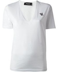 weißes T-Shirt mit einem V-Ausschnitt von DSquared