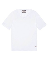 weißes T-Shirt mit einem V-Ausschnitt von Gucci
