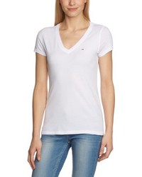 weißes T-Shirt mit einem V-Ausschnitt von Hilfiger Denim
