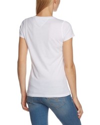 weißes T-Shirt mit einem V-Ausschnitt von Hilfiger Denim