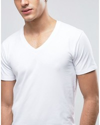 weißes T-Shirt mit einem V-Ausschnitt von Selected