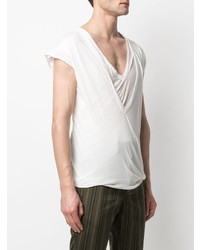 weißes T-Shirt mit einem V-Ausschnitt von Rick Owens