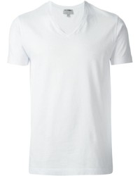 weißes T-Shirt mit einem V-Ausschnitt von Les Hommes