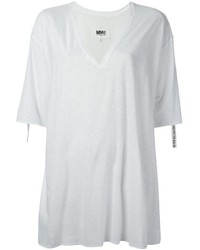 weißes T-Shirt mit einem V-Ausschnitt von MM6 MAISON MARGIELA