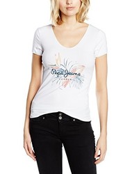 weißes T-Shirt mit einem V-Ausschnitt von Pepe Jeans