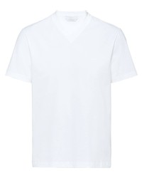 weißes T-Shirt mit einem V-Ausschnitt von Prada
