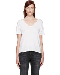 weißes T-Shirt mit einem V-Ausschnitt von R 13