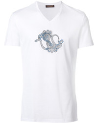weißes T-Shirt mit einem V-Ausschnitt von Roberto Cavalli