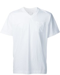 weißes T-Shirt mit einem V-Ausschnitt von Sacai