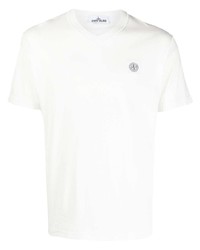 weißes T-Shirt mit einem V-Ausschnitt von Stone Island
