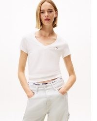 weißes T-Shirt mit einem V-Ausschnitt von Tommy Jeans