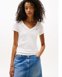 weißes T-Shirt mit einem V-Ausschnitt von Tommy Jeans