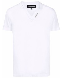 weißes T-Shirt mit einem V-Ausschnitt von Les Hommes