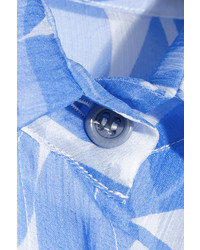 weißes und blaues bedrucktes Businesshemd von Miu Miu